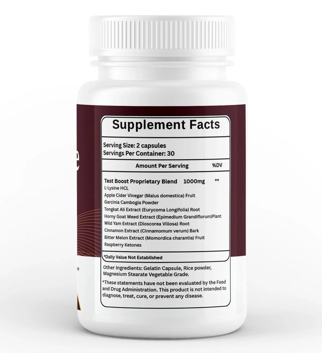The GlycoMode Supplement Facts panel on the back of the bottle, showing the Test Boost Proprietary Blend line at 1000 mg